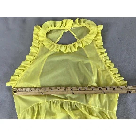 Vintage Maxi‎ Nightgown Women's Yelllow Sz Médium Nylon Y2K Hem Ruffle Made USA